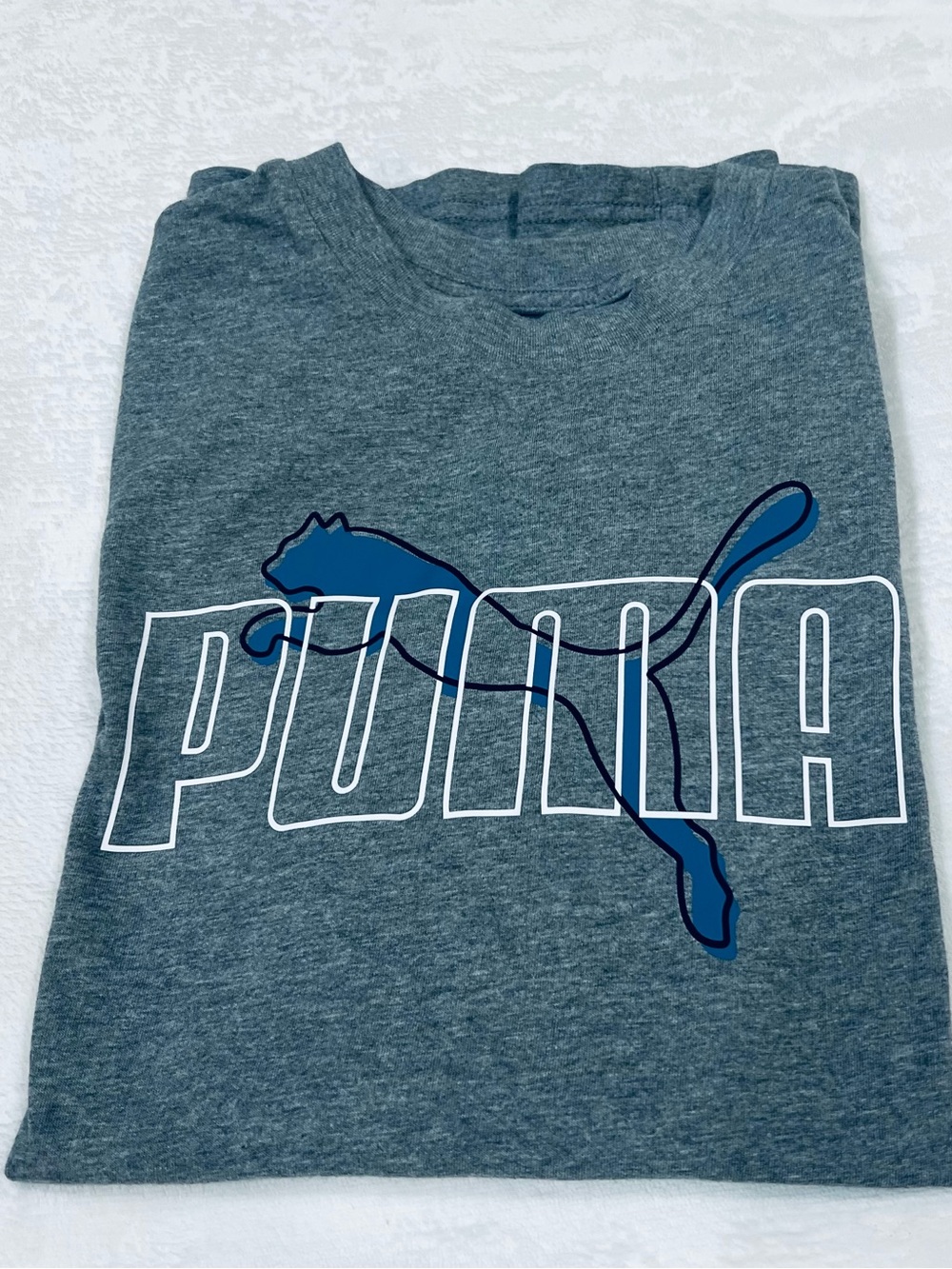 Puma Men's Small Graphic Tee Gray & Blue Size
